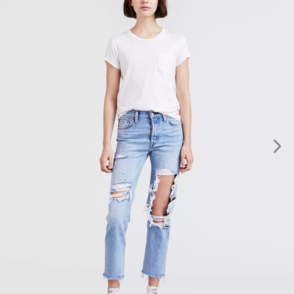 Levi's Light Blue Distressed Ankle Jeans
